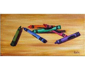 Crayon Oil Painting: Original Colorful Art for Child's Room (6x12)