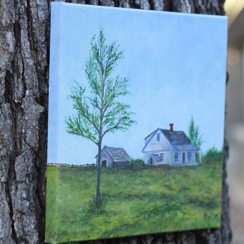 Farm House Original Oil Painting, Front Porch, Big Sky, Country Living