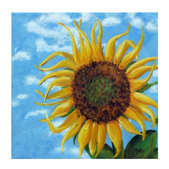 油絵 絵画 【sunflower】 Original Sunflower Oil Painting: 12x12 Square Canvas Art - Etsy
