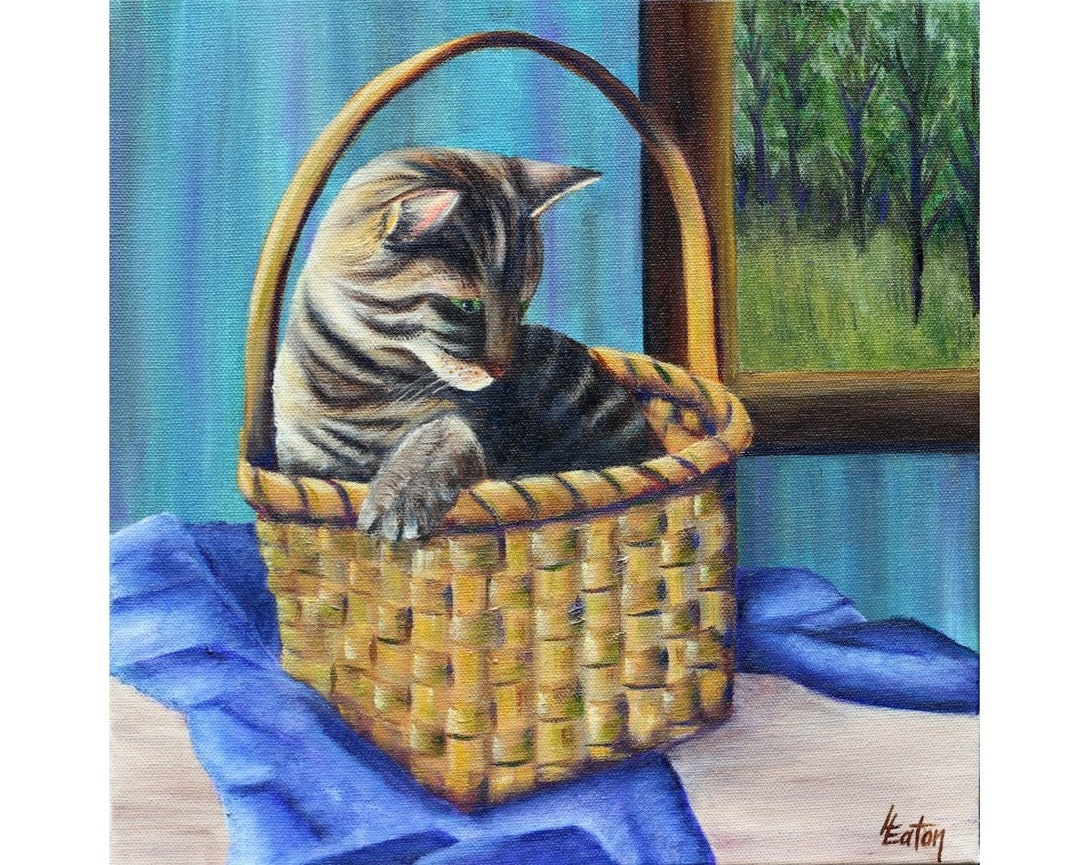 キャンバス油絵 　専用　立ち上がって 外を見ている子猫 キャンバス油絵 専用 立ち上がって 外を見ている子猫