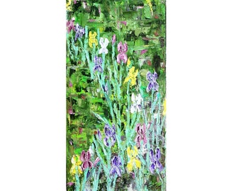 Iris Original Ölgemälde, Palettenmesser, Reihe von Iris, bunte Blumen, Frühling, Floral, Staude, Arkansas Flora, Helen Eaton