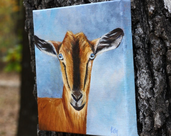 ヤギの油彩画　油絵　動物画　インテリア Amazon.co.jp: ヤギの水彩画 絵画 絵 子供のような動物の