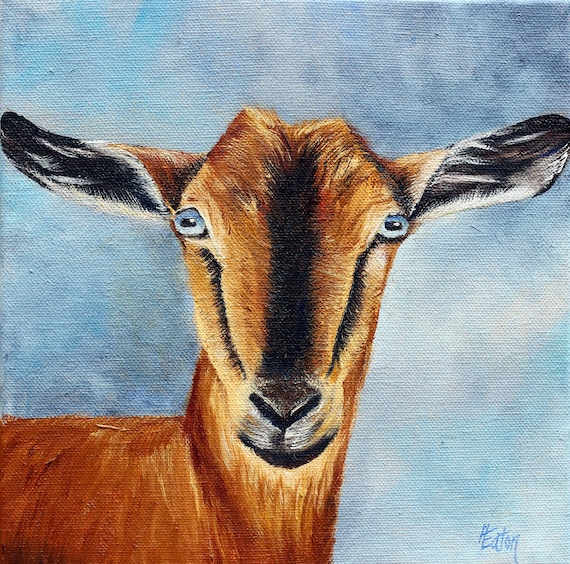 オリジナルヤギ油絵：農場の動物の肖像画、8x8キャンバス - Etsy