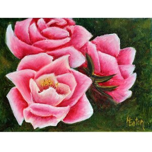 Rosa Rosen, Rose, 15x20, Rose, Malerei, Blumen, rosa Malerei, Blumen, Rose, Blumen, Blumen, Malerei, rosa & grün, Helen Eaton