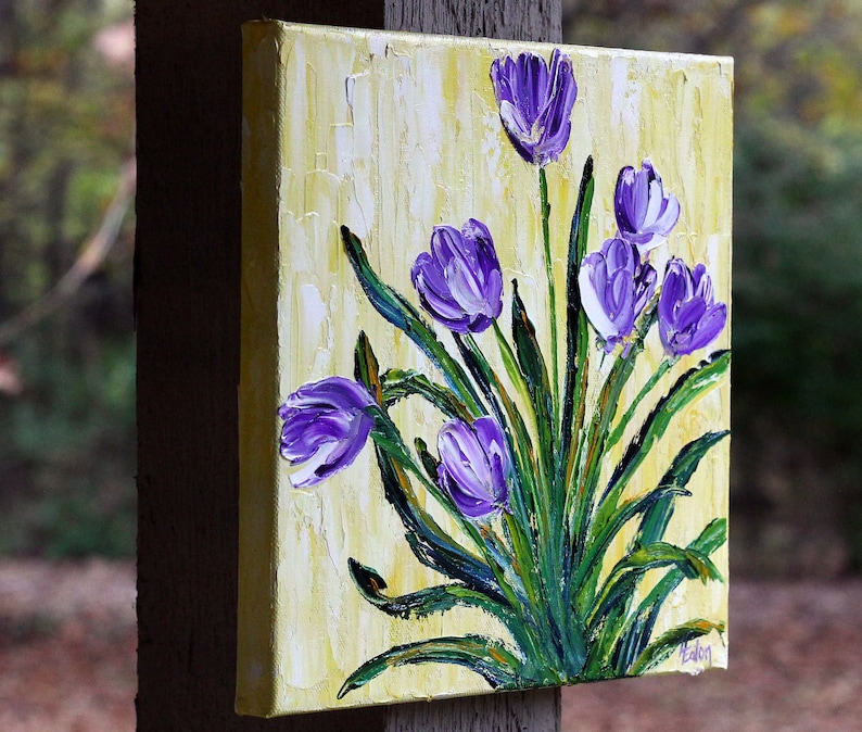 Painting of Tulips Purple Tulips 10x10 Palette Knife Tulip | Etsy