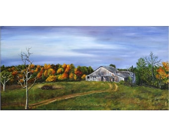 Barn Painting, Old Barn, Painting of Barn, Farm Painting, Autumn Trees, Autumn Painting, Autumn Colors, Original Oil Painting, Helen Eaton