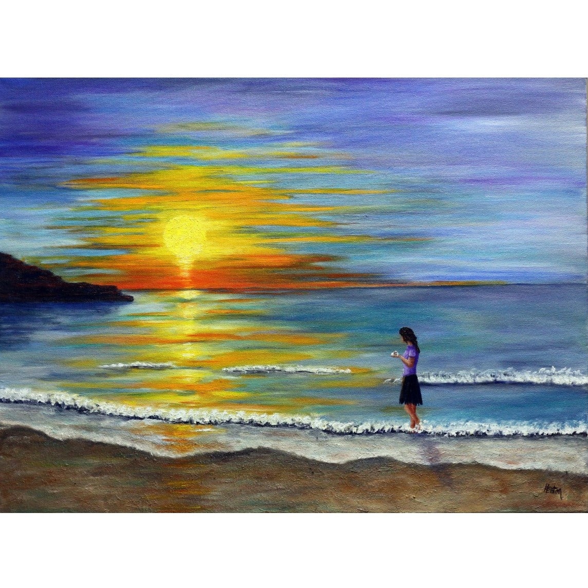 油絵 絵画 【夕暮れのビーチ】