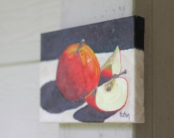 Apple Still Life Painting, Red Apple, 5x7, Fruit Still Life