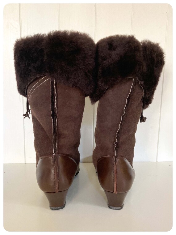 Vintage 60’s 70’s Brown Sheepskin Leather Boots S… - image 5