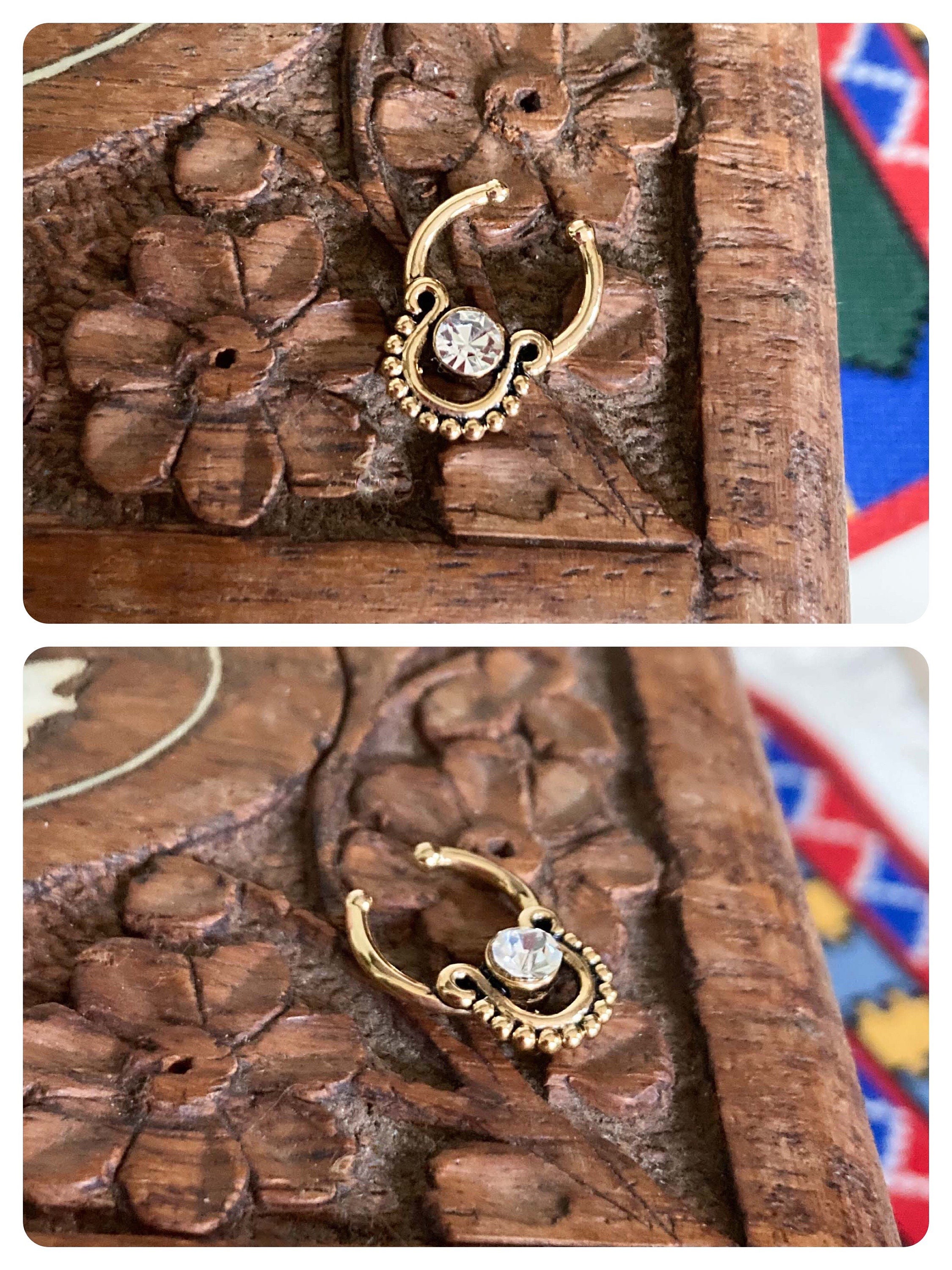 Clip on Fake Septum Nose Ring Hoop Gold Tribal Horseshoe Door