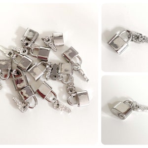 12 x Mini Padlock & Key Silver Tone 3D Crystal Gems Cute Jewellery Making Charms Pendant Craft