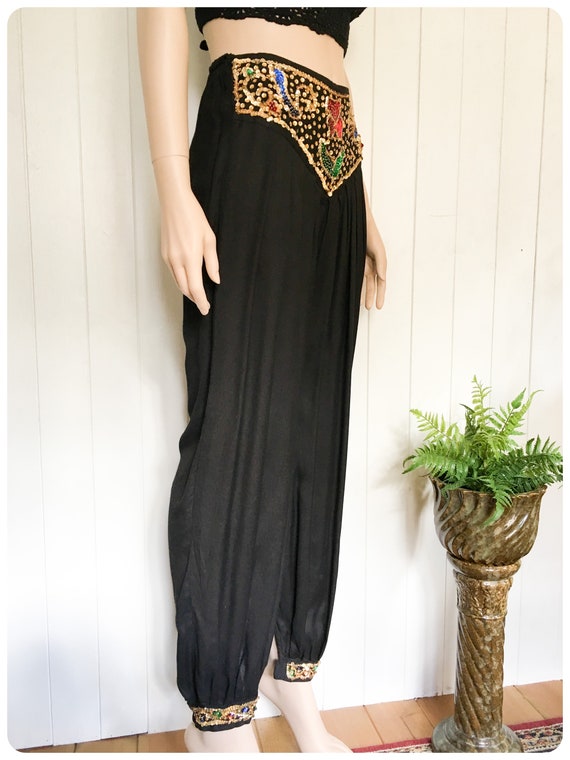 Vintage 1980's High Waisted Indian Cotton Sequins… - image 5