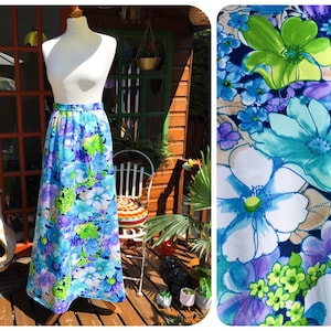 Vintage 70&#39;s Maxi Skirt | Vintage 1970&#39;s Flower Power Skirt | Vintage Bohemian Skirt | High Waisted Floral Skirt | Boho Hippie | UK8