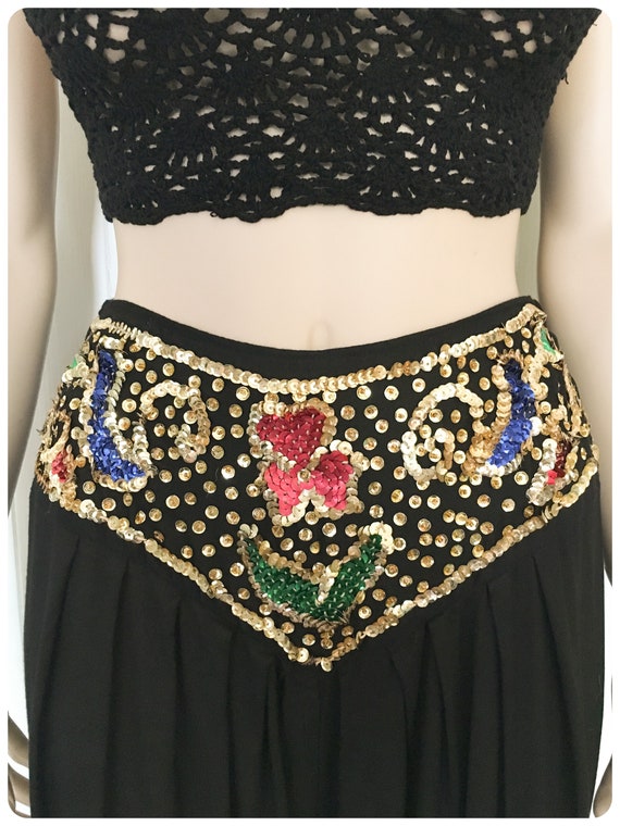 Vintage 1980's High Waisted Indian Cotton Sequins… - image 3