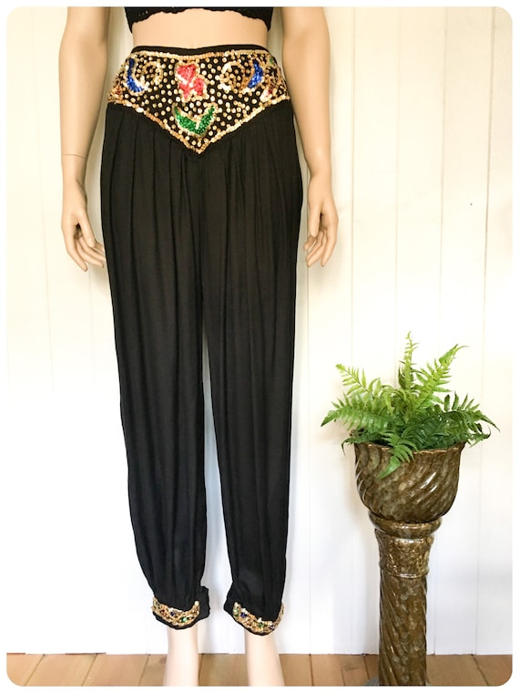 Vintage 1980's High Waisted Indian Cotton Sequins… - image 2