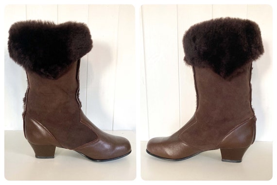 Vintage 60’s 70’s Brown Sheepskin Leather Boots S… - image 3