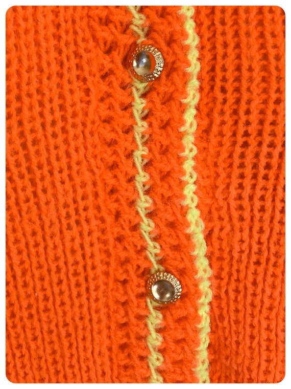 Vintage 1970’s Vibrant Orange Cardigan Hand Made … - image 4