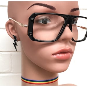 Vintage 1990s Brand New Deadstock Black TV Frame Clear Lens Square Aviator Glasses