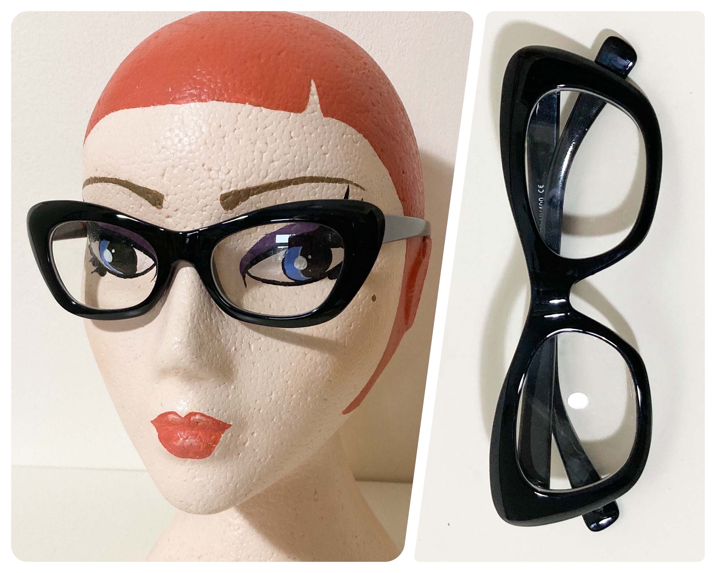 Vintage Y2K Black Cat Eye Glasses Clear Lens Chunky Thick Frames