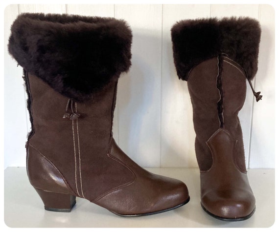 Vintage 60’s 70’s Brown Sheepskin Leather Boots S… - image 1