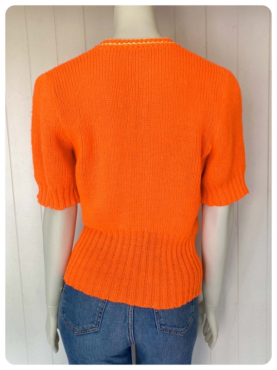 Vintage 1970’s Vibrant Orange Cardigan Hand Made … - image 7