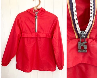 Vintage 70's Red K Way Windbreaker Rain Coat Pac-A-Mac Jacket Cagoule Kids Youth Unisex 12-13 Years Retro
