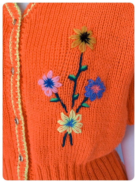 Vintage 1970’s Vibrant Orange Cardigan Hand Made … - image 3