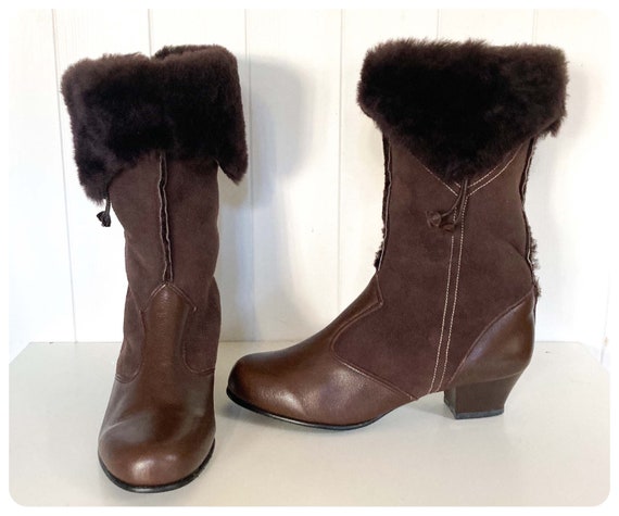 Vintage 60’s 70’s Brown Sheepskin Leather Boots S… - image 2