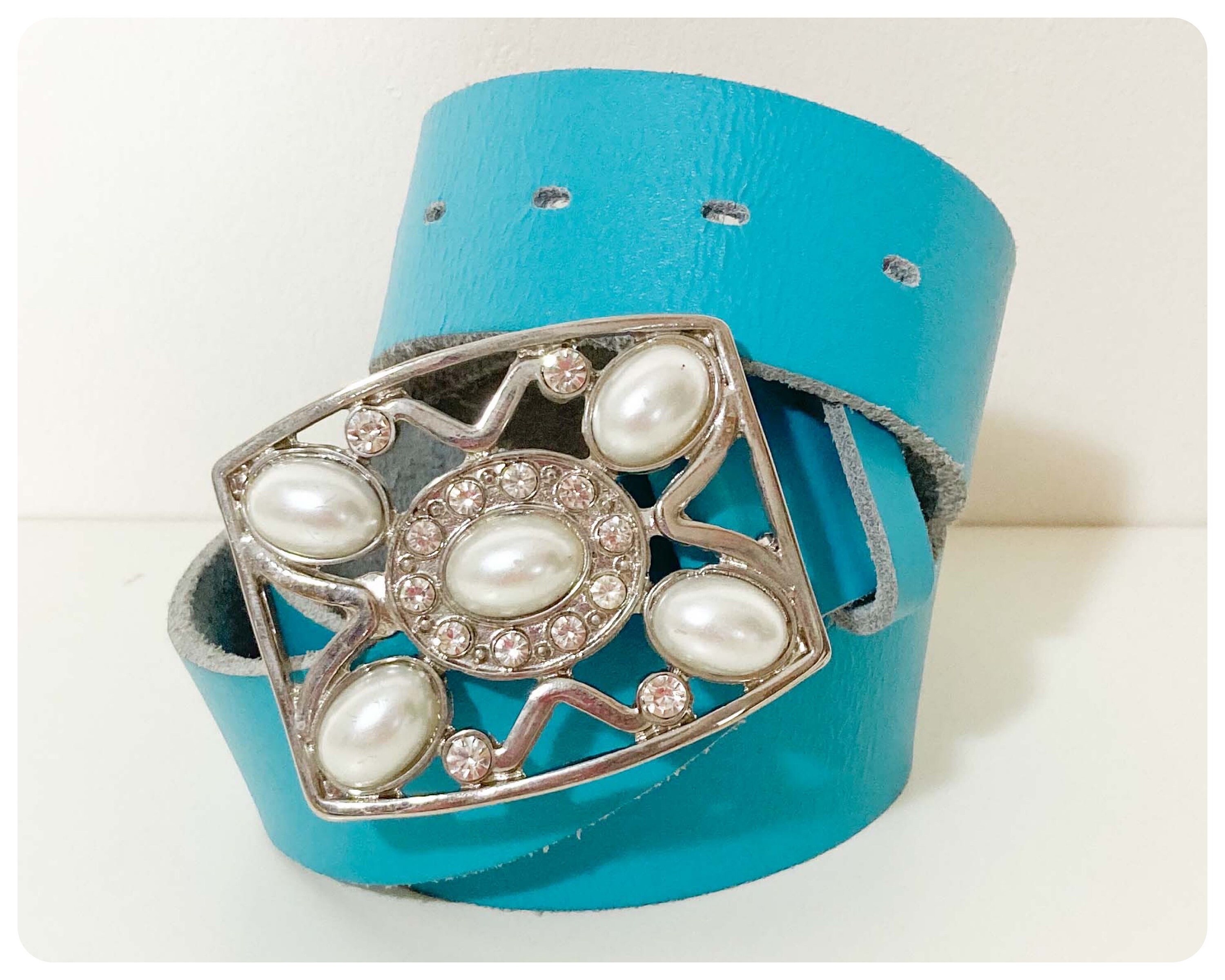 Beaded Belt Turquoise Blue Wide Elastic Back with Four Snap Closure Comfort Wide Turquoise Belt - Etsy main image 3