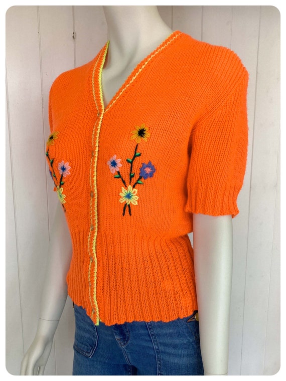 Vintage 1970’s Vibrant Orange Cardigan Hand Made … - image 6