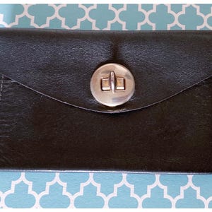 Porte-monnaie vintage en cuir noir des années 70