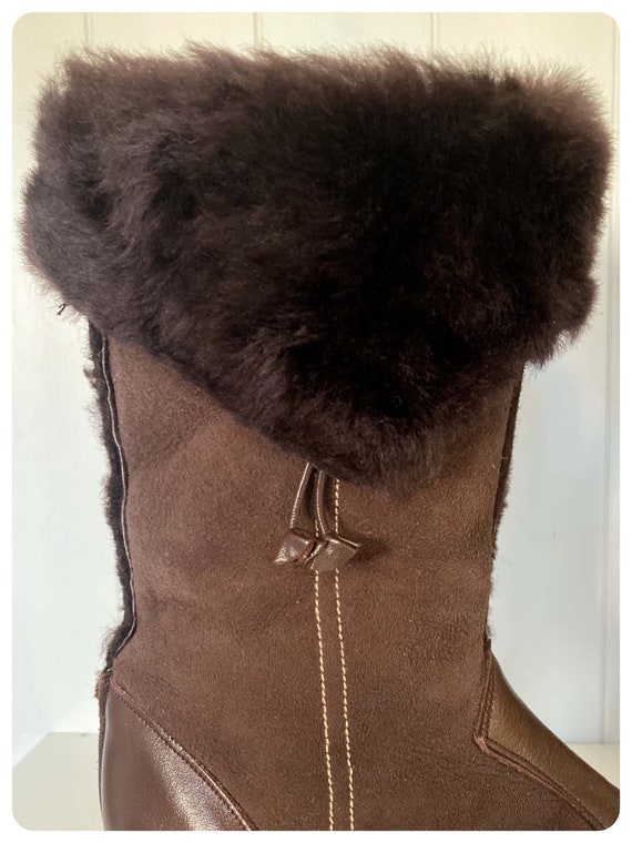 Vintage 60’s 70’s Brown Sheepskin Leather Boots S… - image 4