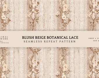 French Vintage Lace Floral Pattern, Blush Beige Wedding Design (Digital Paper)
