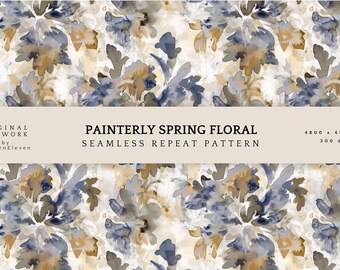 French Vintage Floral Pattern | Painterly Watercolor Fabric, Wallpaper (Digital Download)