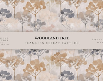 Watercolor Tree Pattern • Neutral Botanical Design, Seamless (JPEG or PNG Format)