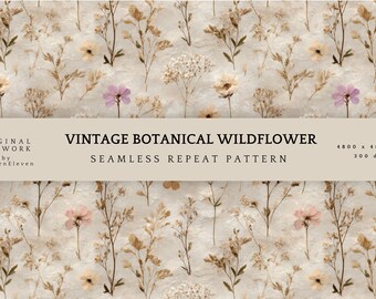 Heirloom Wildflower Pattern • Vintage Botanical Seamless Design • Neutral Floral Surface Pattern
