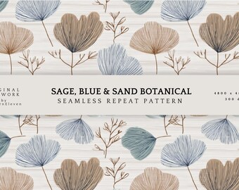 Botanical Seamless Pattern | Sage, Blue & Sand Floral Repeat