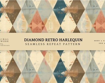Retro Harlequin Diamond Pattern, Mid-Century Geometric Wallpaper (Digital Download)