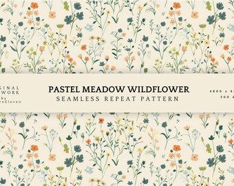 Small Wildflower Seamless Pattern | Spring Floral Ditsy Botanical | Soft Pastel Meadow | Digital Download