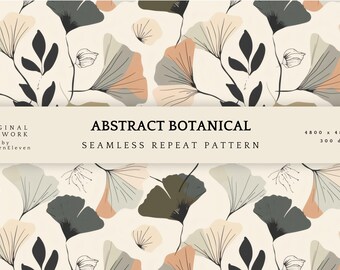 Abstract Botanical Seamless Pattern, Modern Spring Floral Repeat, Neutral Organic Floral Digital Paper