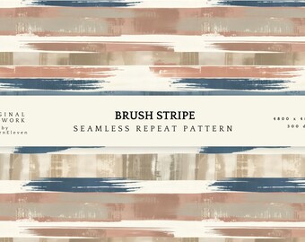 French Retro Brush Stripe Seamless Pattern | Painterly Neutral Stripe | Modern Vintage Surface Design
