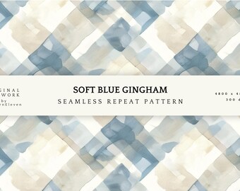 Soft Blue Gingham Seamless Pattern | Painterly Neutral Check | Cottagecore Textile | Digital Download