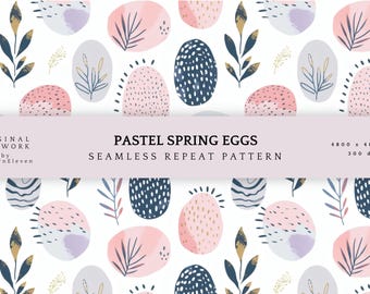 Patrón sin costuras de huevo de Pascua pastel / Tela y papel tapiz con motivos botánicos de primavera