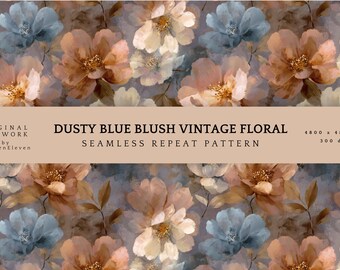 Vintage Floral Wallpaper | Dusty Blue Blush Watercolor (Digital Download)