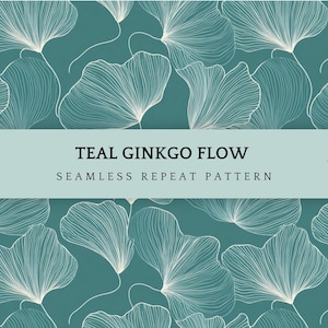 Blågrönt ginkgo sömlöst mönster, elegant botanisk upprepning, modernt organiskt digitalt papper, 4800x4800 JPG