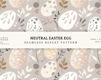 Patrón neutro sin costuras de huevo de Pascua / Repetición botánica suave de primavera (descarga digital JPG)