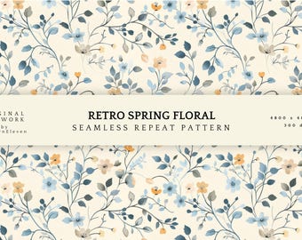 Vintage French Floral Pattern, Retro Botanical Design (Digital Download)