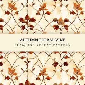 Art Nouveau Autumn Floral Vine Seamless Pattern, Vintage Botanical Digital Paper