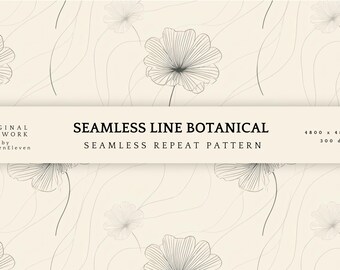 Neutral Floral Seamless Pattern • Elegant Line-Drawn Botanical (Digital Download)