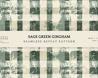 Sage Green Gingham Seamless Pattern | Textured Neutral Check | Cottagecore Textile | Digital Download